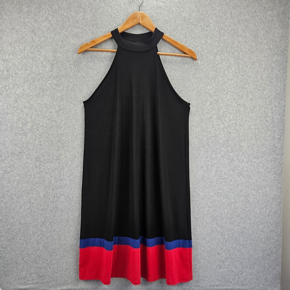 NICOLE MILLER Dress Women S Black Colorblock Halter Mini Mod Retro Chic